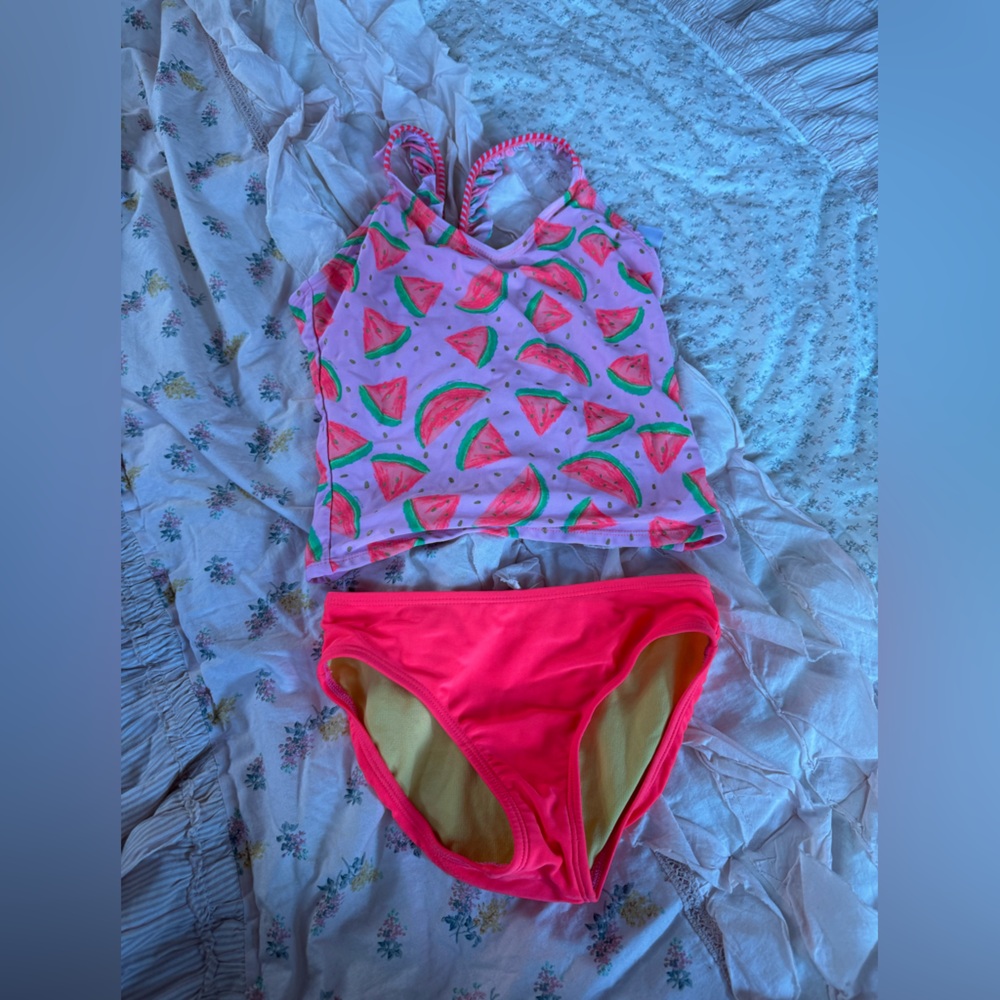 Cat & Jack Bright Pink Watermelon Tankini Bikini 7/8